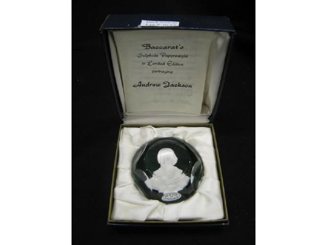 Appraisal: Baccarat Sulfide Art Glass Paperweight Andrew Jackson original box