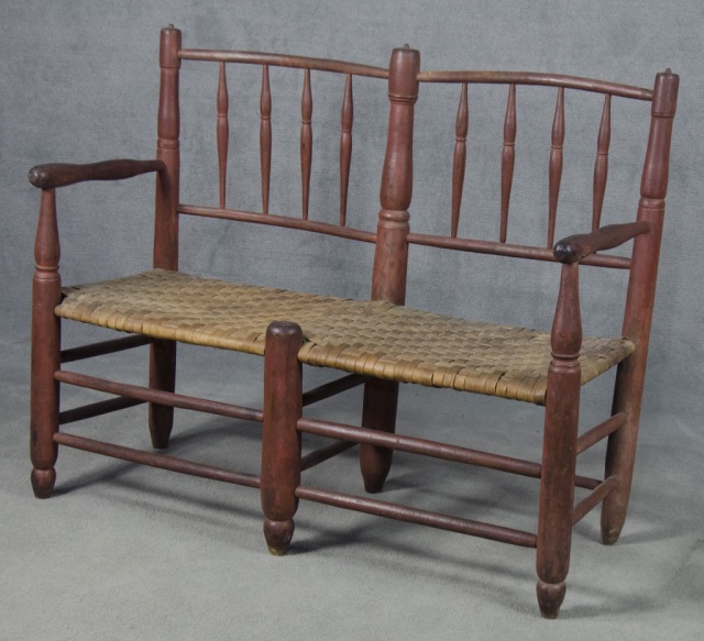 Appraisal: Primitive Two-Person Wagon BenchHaving double back with turned spindles and