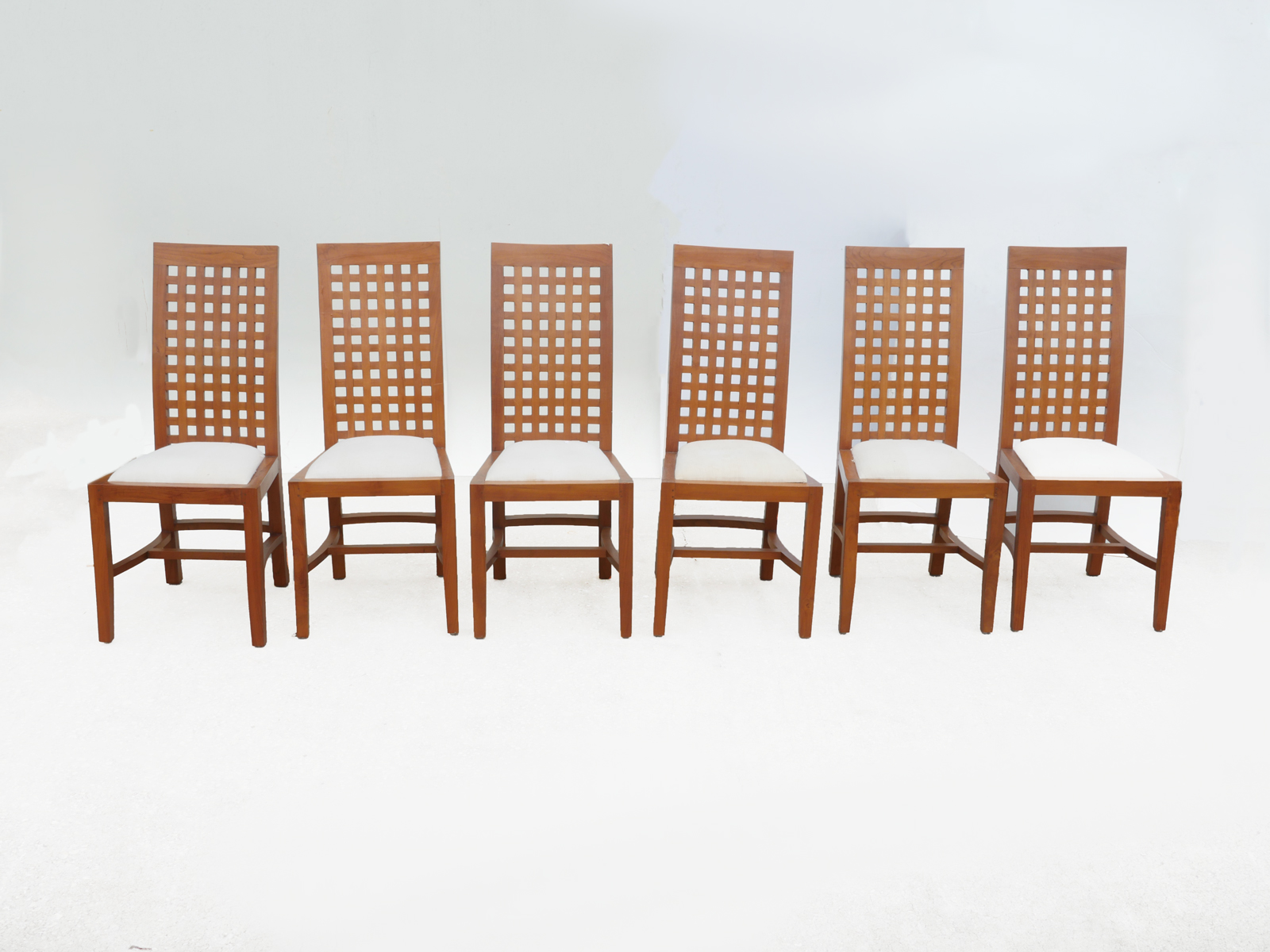 Appraisal: SET OF SIX RETICULATED TEAK DINING CHAIRS Teak dining table