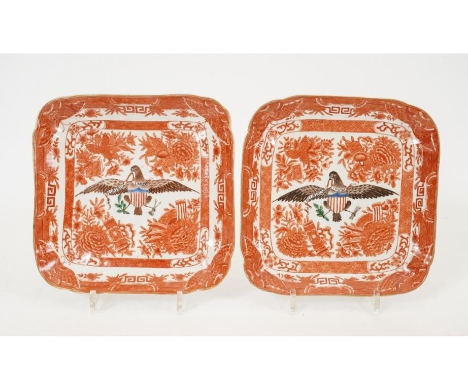 Appraisal: Pair of Chinese Export orange Fitzhugh square dishes each with