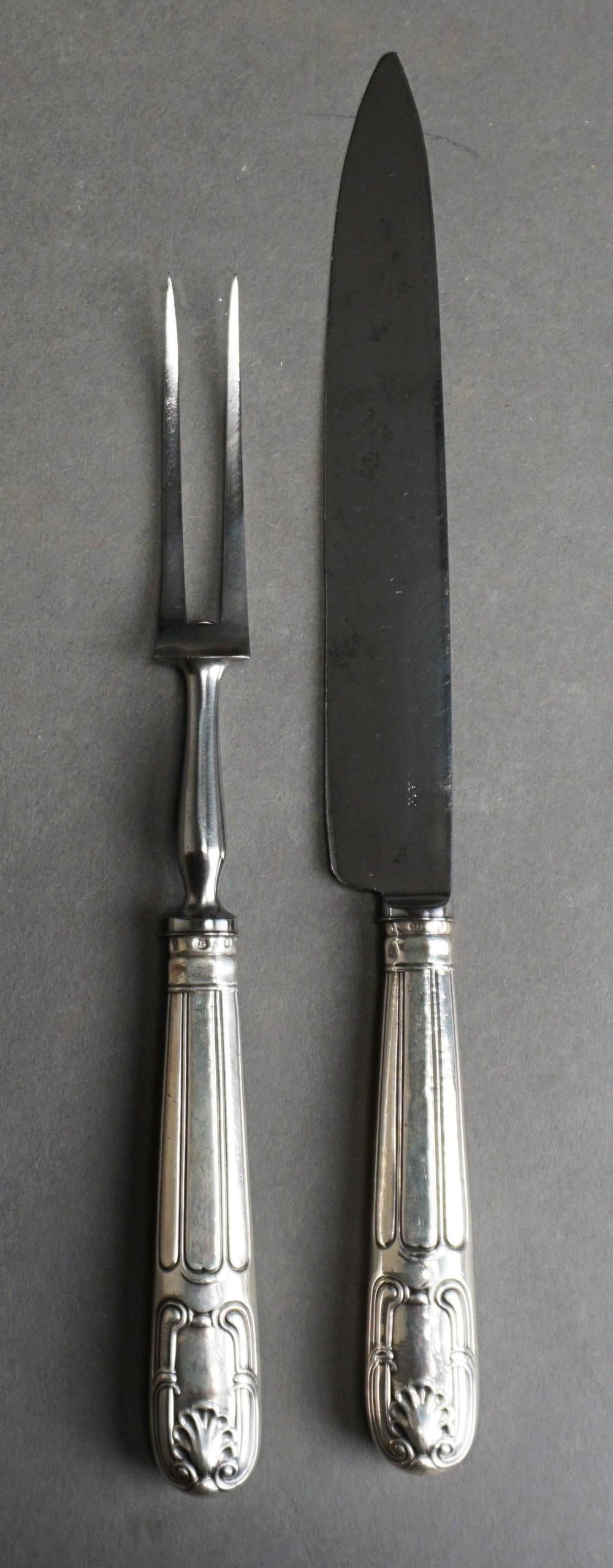 Appraisal: George IV English Sterling Silver Handle Shell-Back Two-Piece Carving Set