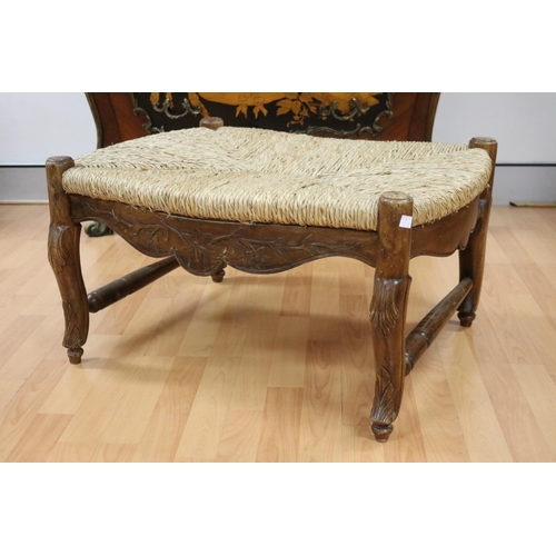 Appraisal: Antique French large size fruitwood stool with rush top approx