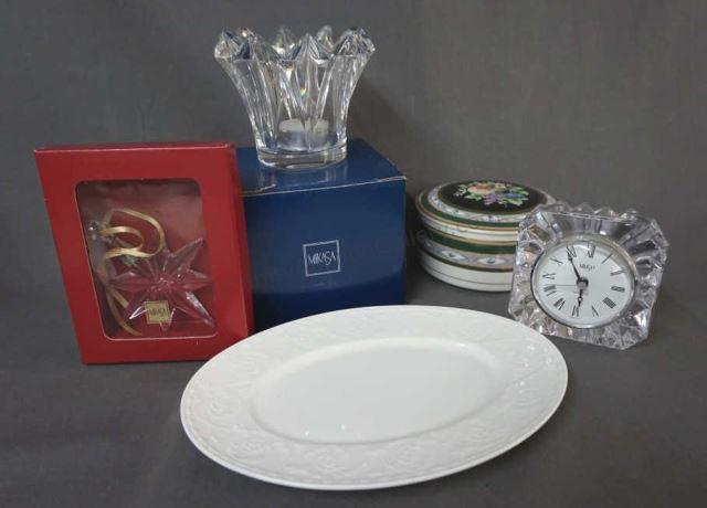 Appraisal: Clock Candle holder in box Collectible Snowflake ornament Oval dish