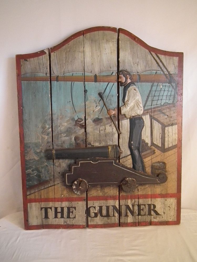 Appraisal: WOOD SIGN THE GUNNER Old painted and carved wood dimensional