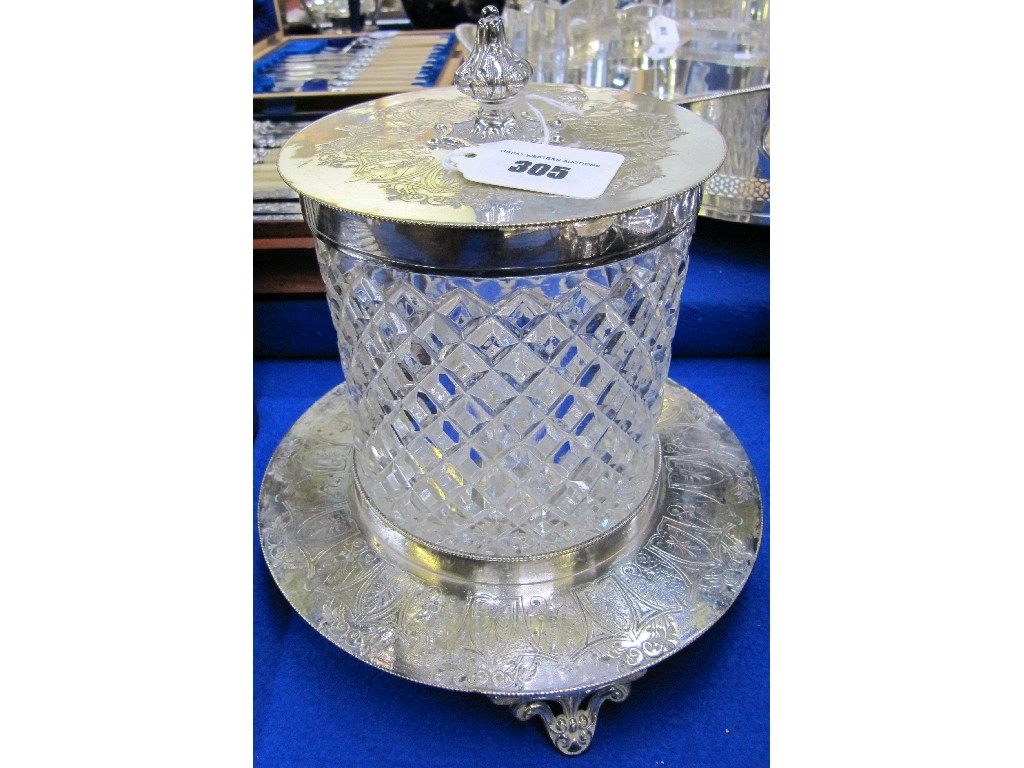 Appraisal: EP and cut glass biscuit barrel