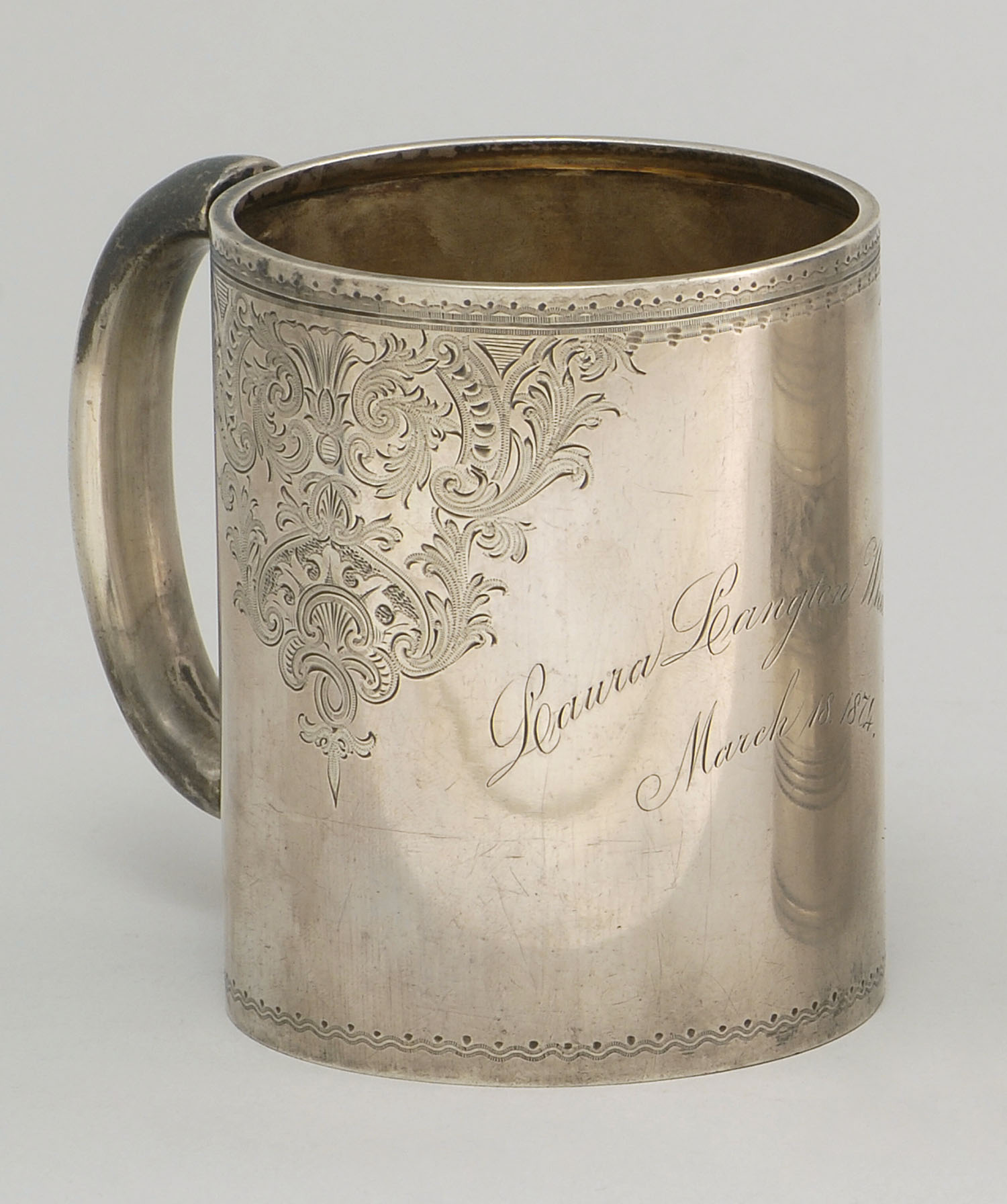 Appraisal: GORHAM STERLING SILVER CHILD'S MUG With foliate-engraved body Engraved on