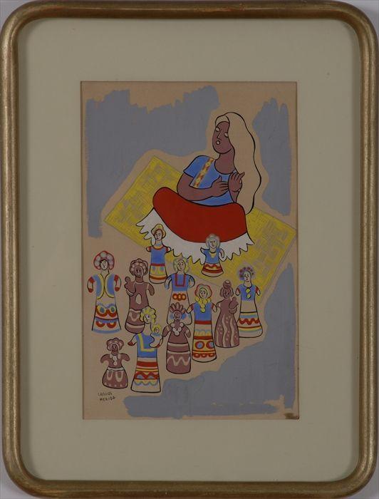 Appraisal: CARLOS MERIDA - THE DOLL SELLER Pochoir on paper x