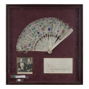 Appraisal: A Framed Victorian Fan th Century framed with a letter