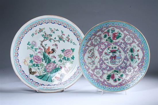 Appraisal: TWO CHINESE FAMILLE ROSE PORCELAIN CHARGERS th century Floral decoration