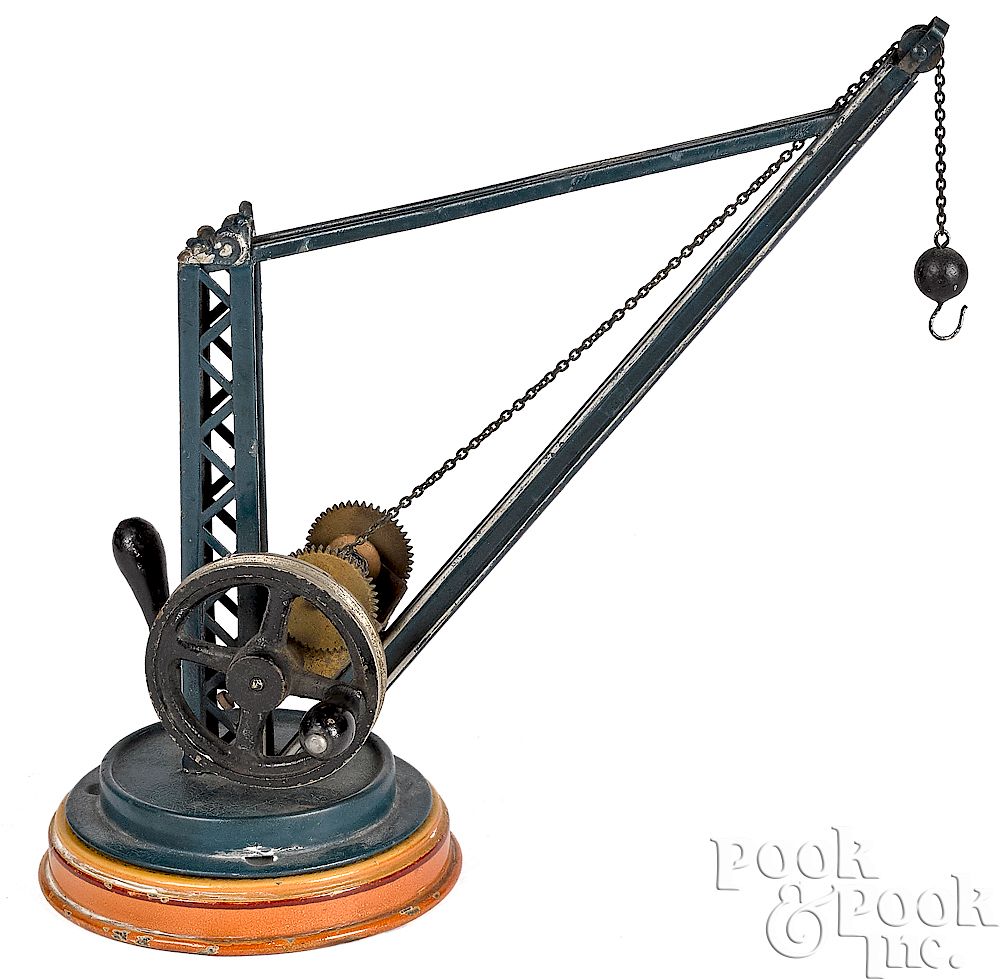 Appraisal: Marklin painted tin crane steam toy accessory Marklin painted tin