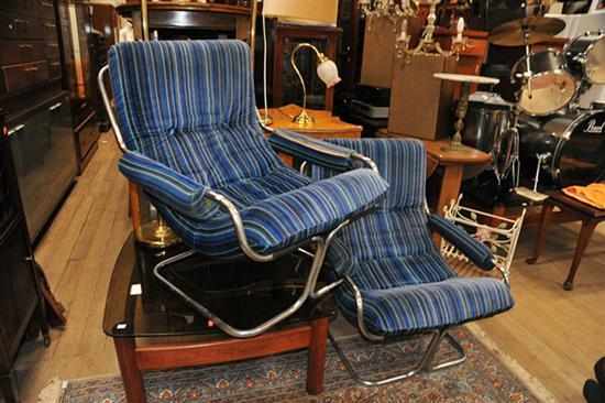 Appraisal: A PAIR OF 'S STRIPPED VELOUR ARMCHAIRS ON CHROMED CANTELEIVER