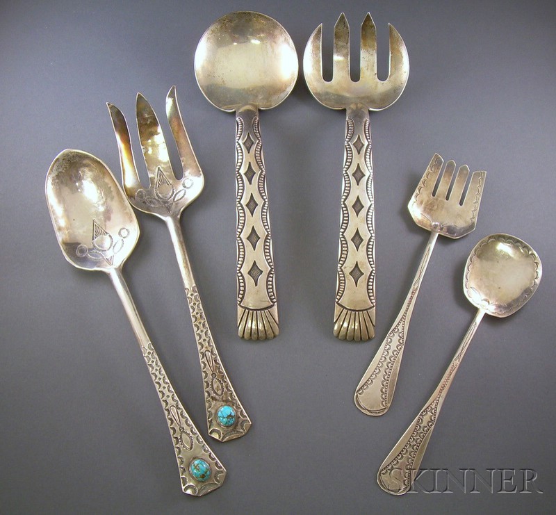 Appraisal: Three Southwest Silver Salad Sets all with stamp work one