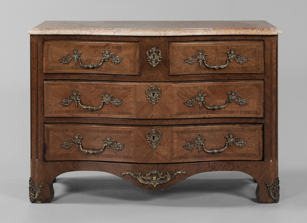 Appraisal: Louis XV Style Bronze-Mounted Parquetry Commode French th century variegated