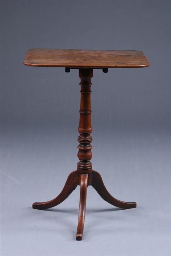 Appraisal: AMERICAN LATE FEDERAL TILT-TOP CANDLESTAND th century Rectangular top ring-and-ball