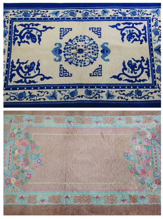 Appraisal: TWO CHINESE RUGS Blue app ft x ft in beige