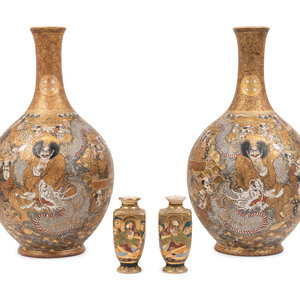 Appraisal: Two Pairs of Satsuma Porcelain Vases th Century comprising a