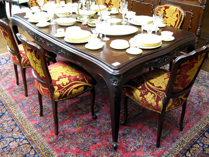 Appraisal: LOUIS XV STYLE CARVED AND INLAID MAHOGANY EXTENSION DINING TABLE