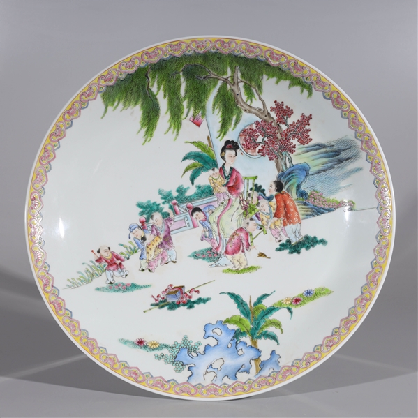 Appraisal: Chinese famille rose enameled porcelain charger with beauty and children