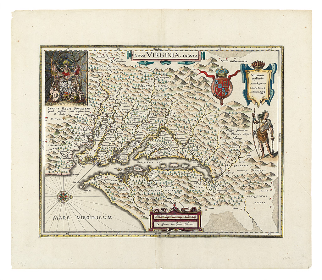 Appraisal: BLAEU WILLEM Nova Virginiae Tabula Double-page engraved map x inches