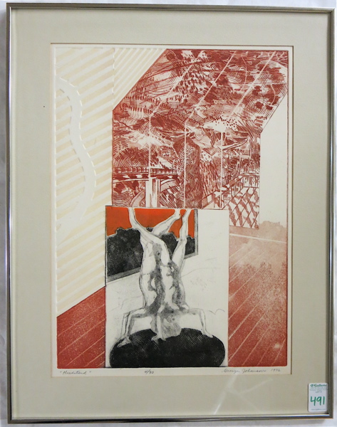 Appraisal: GEORGE JOHANSON EMBOSSED ETCHING Seattle Portland Oregon born Headstand Image