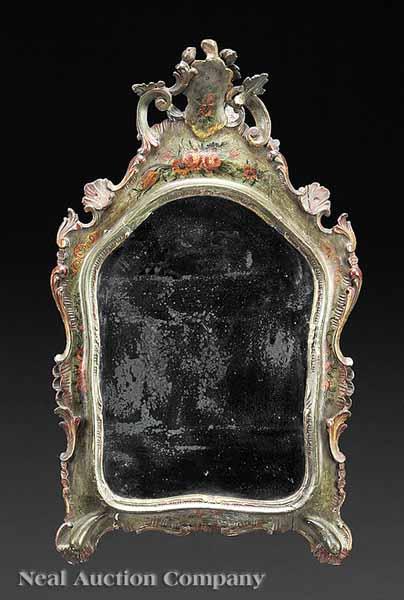 Appraisal: A Small Venetian Verte Peinte Mirror carved frame with polychrome