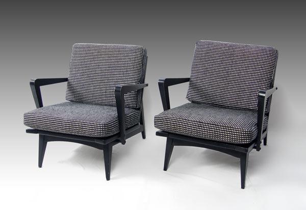 Appraisal: PAIR DANISH MODERN ARM CHAIRS Black painted frame nicely upholstered