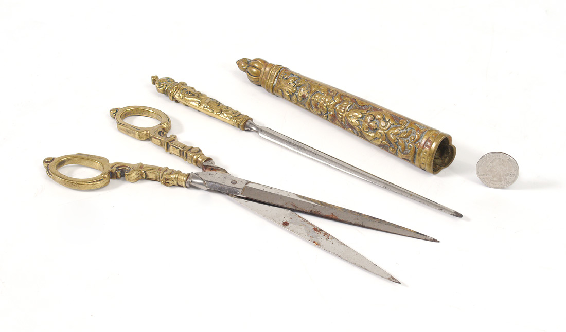 Appraisal: GUERIN GILT BRONZE SCISSORS LETTER OPENER Set to include Scissors