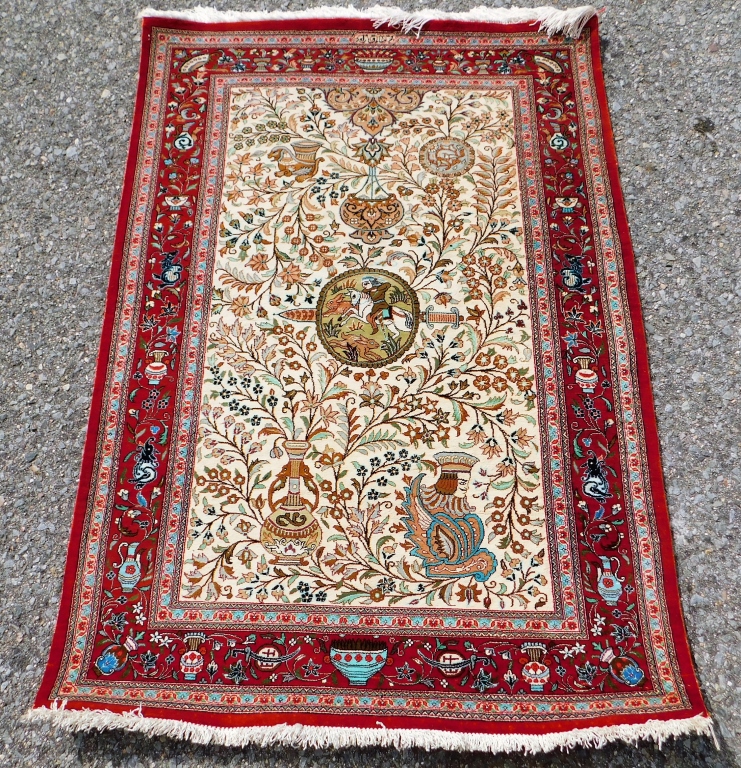 Appraisal: MIDDLE EASTERN ORIENTAL PICTORIAL SILK RUG Middle East th CenturyBlue