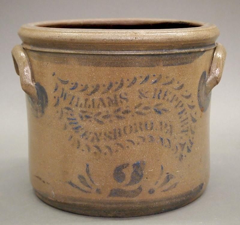 Appraisal: Williams Reppert stoneware crock A circa stoneware two-gallon crock Williams