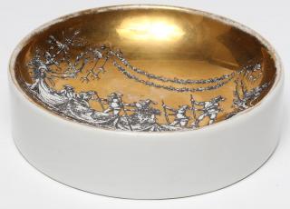 Appraisal: Fornasetti Vintage Italian Gilt Porcelain Dish Painted with Renaissance-style scene