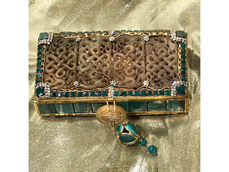 Appraisal: SERPENTINE MALACHITE CLUTCH PURSE BY IRADJ MOINI A rectangular purse