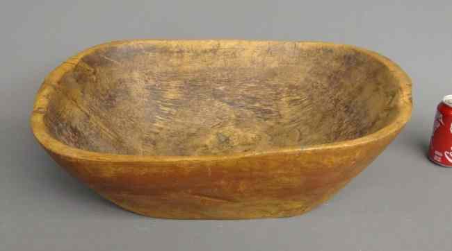 Appraisal: th c dugout wooden bowl in red wash '' W