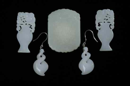 Appraisal: CHINESE WHITE JADE PENDANT Together with pair of earing and