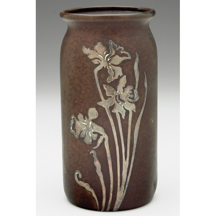 Appraisal: Heintz vase sterling on bronze applied floral design original patina