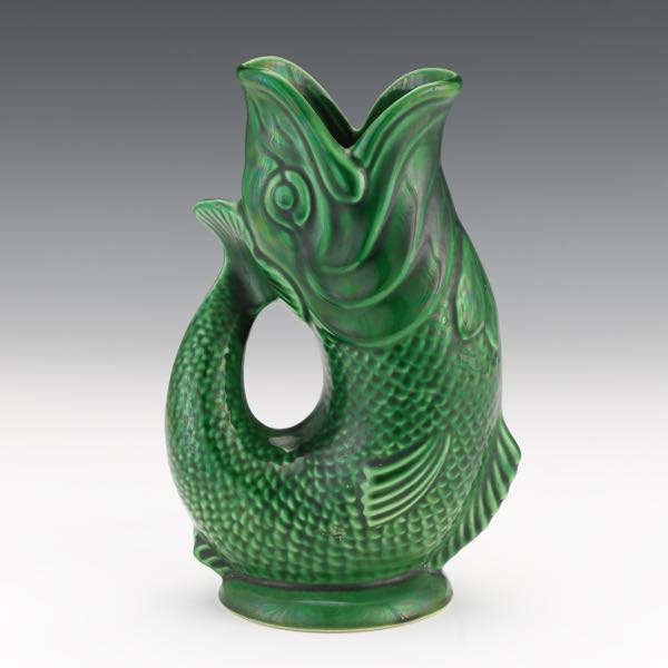 Appraisal: DARTMOUTH ENGLAND CERAMIC FISH PITCHER x Emerald green glazed fish