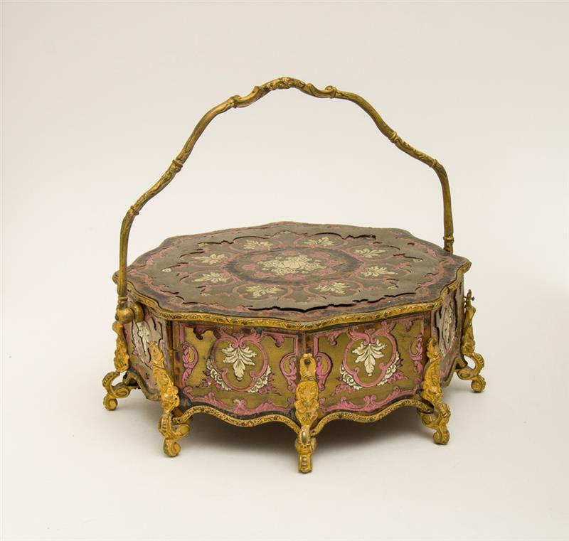 Appraisal: NAPOLEON III GILT-METAL-MOUNTED BRASS INLAID AND PINK STAINED COMPOSITION JEWEL