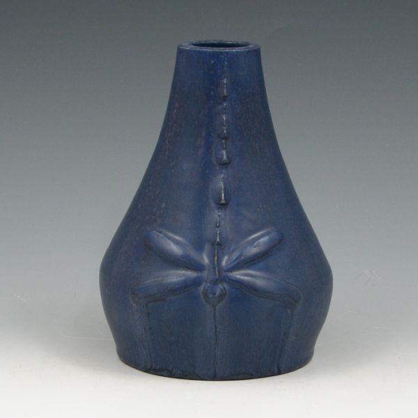 Appraisal: Door Pottery Dragonfly Bud Vase in Arts Crafts Blue This