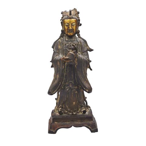 Appraisal: Parcel Gilt Bronze Figure of a Bixia Yuanjun th th