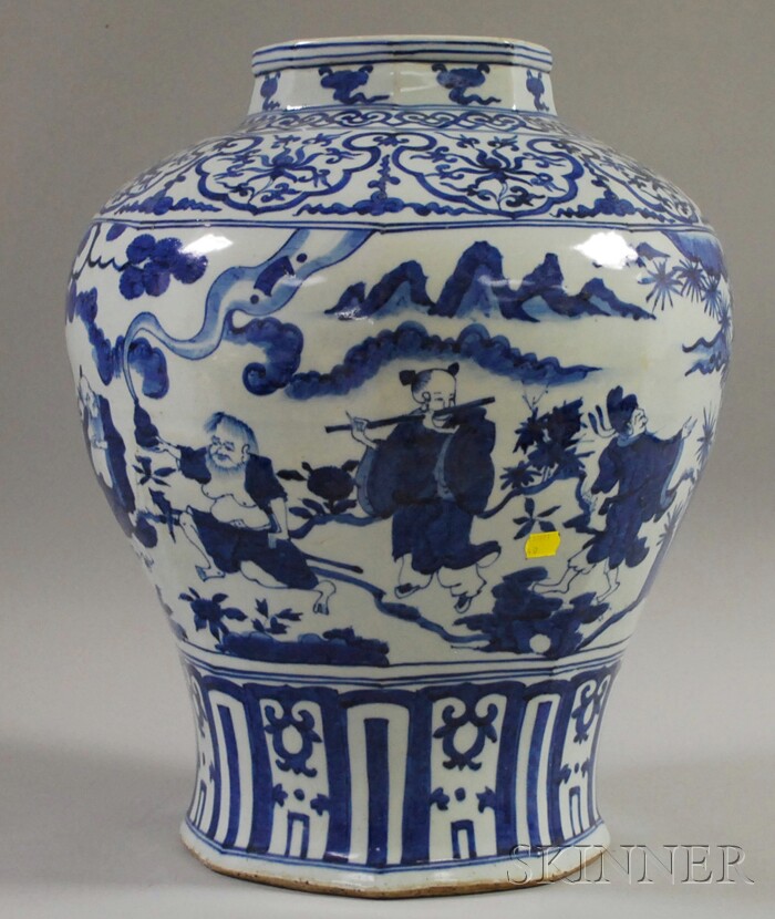 Appraisal: Large Chinese Blue and White Decorated Porcelain Vase with octagonal