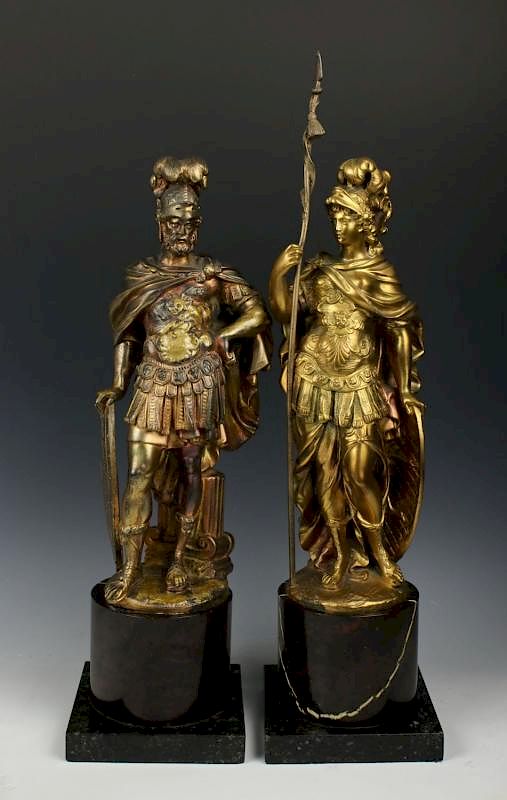 Appraisal: Pair of french bronzes Mars Minerva MANUFACTURE France NAME Mars