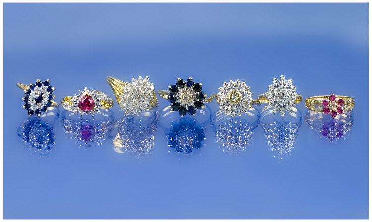 Appraisal: Collection Of Seven ct Gold Diamond And Gemstone Set Rings