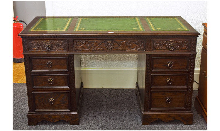 Appraisal: Solid Oak Pedestal Writing Desk Having Three Drawers To The