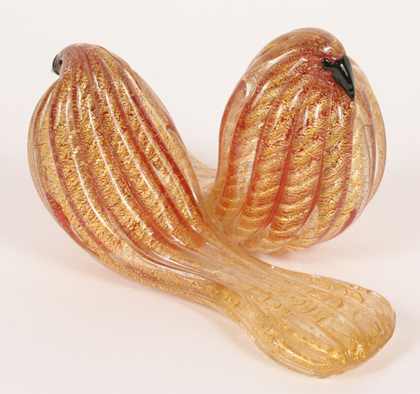 Appraisal: Barovier and Toso cordonato d'oro red bird figures unusual form