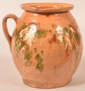 Appraisal: th Century Redware Handled Crock th Century Redware Handled Crock