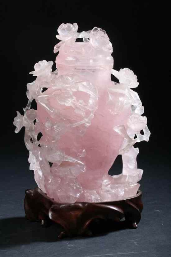 Appraisal: CHINESE ROSE QUARTZ VASE AND COVER - in high