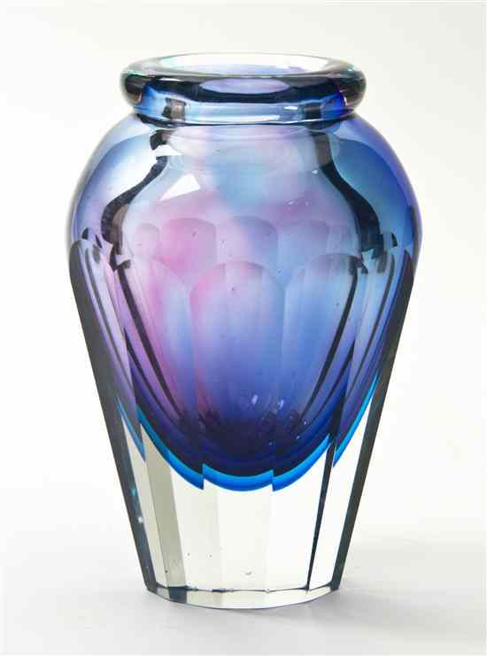 Appraisal: A Faceted Glass Vase of tapering form the interior having