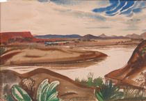 Appraisal: Paul Bough Travis American - African Landscape Watercolor on paper