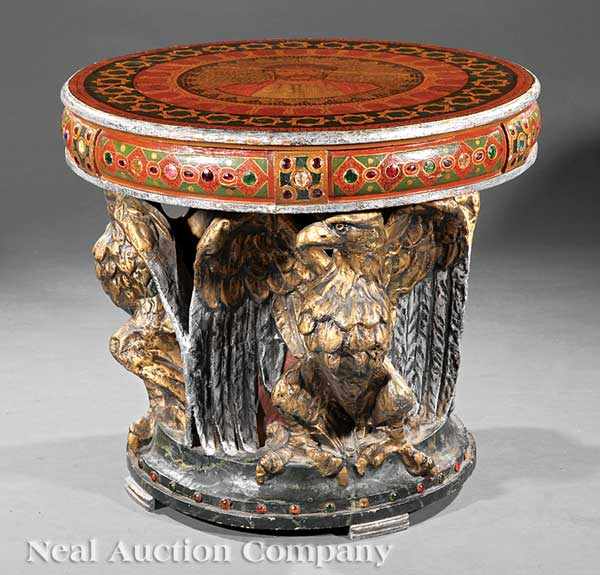 Appraisal: A French Polychromed and Bejeweled Papier-M ch Center Table early