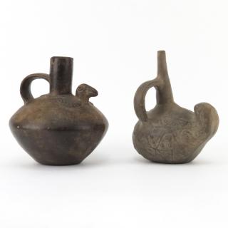 Appraisal: Two Pre Columbian or Later Pottery Stirrup Vessels Two Pre