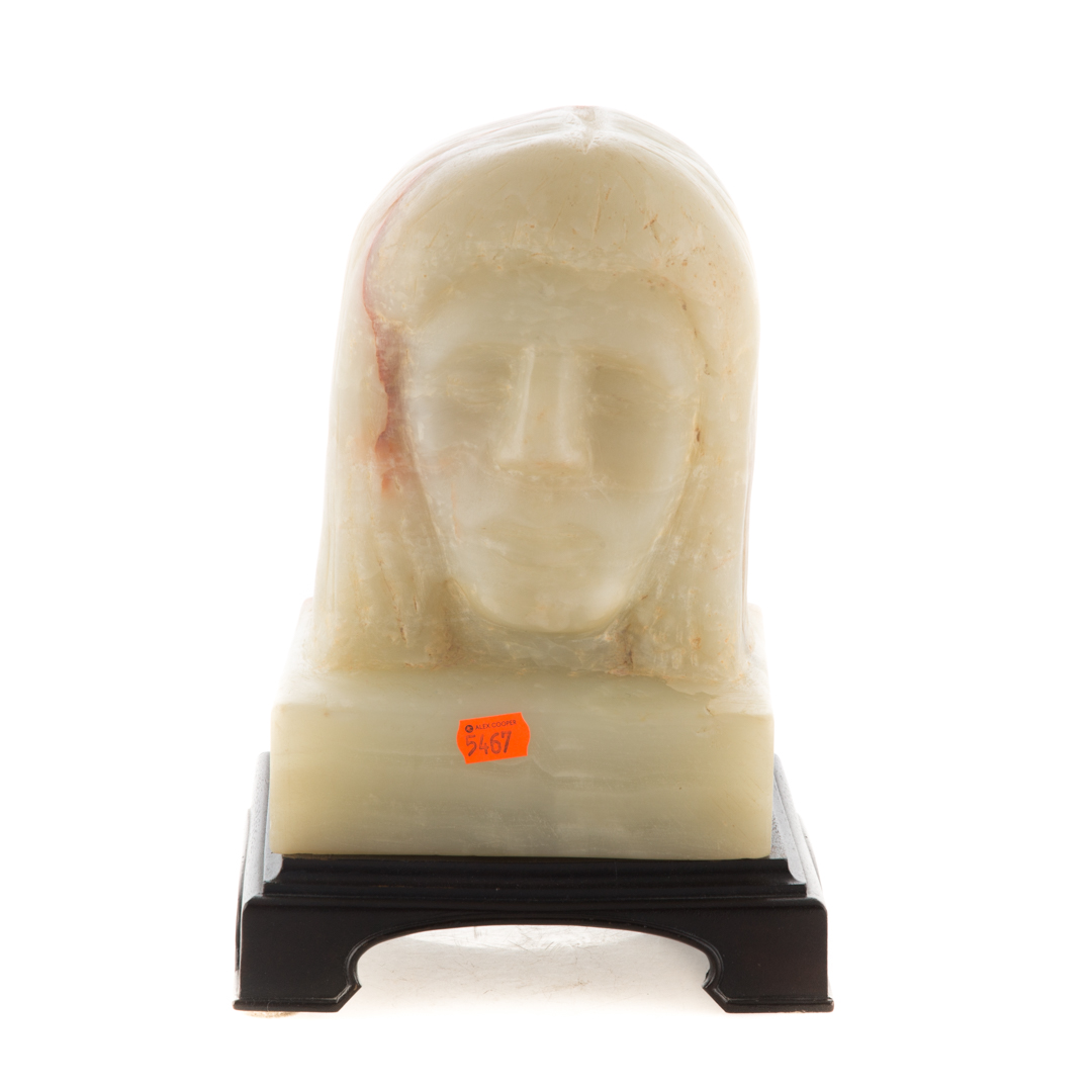 Appraisal: Carved onyx bust of a woman on square wood stand